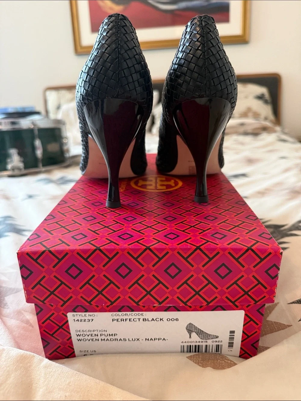 Tory Burch Black Woven Pointed-Toe Stiletto Heels